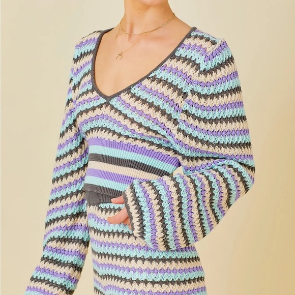 Zara Geometric Stripped knitted crop sweater top L - Picture 3 of 8